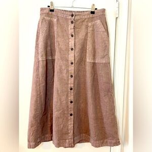 Linen blend Button Front Midi Skirt with Pockets women’s Medium